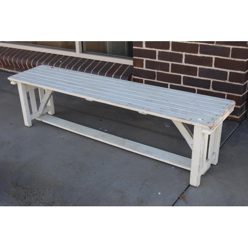 Long narrow painted pine bench, 159