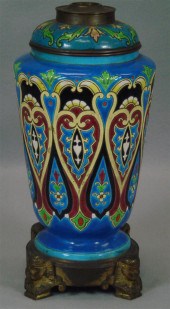 Longwy pottery oil lamp, on br