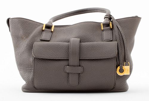 LORO PIANA GRAY PEBBLED LEATHER
