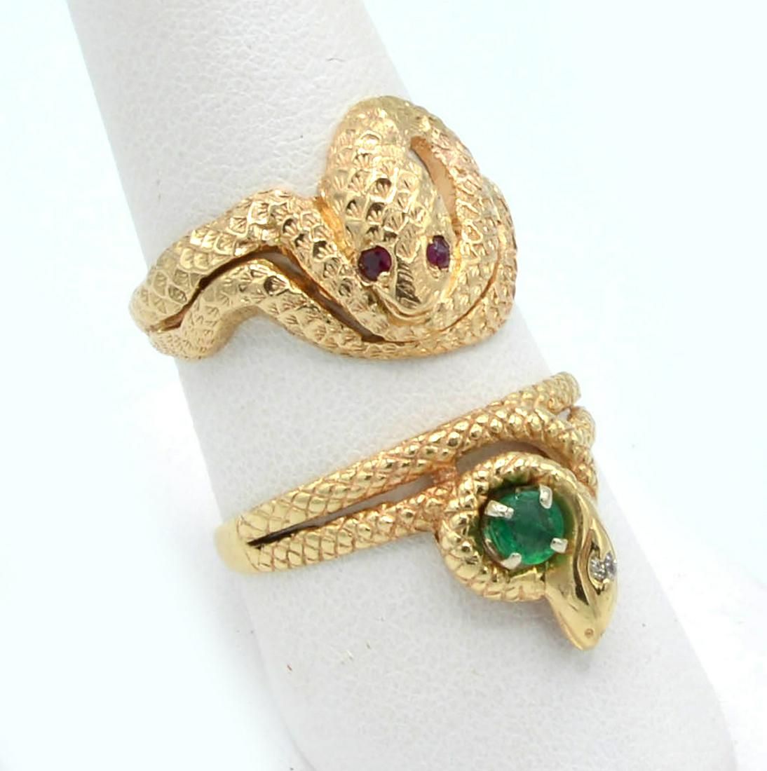 LOT (2) 14K SNAKE RINGS; RUBY,