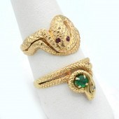 LOT (2) 14K SNAKE RINGS; RUBY,