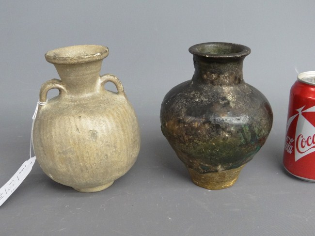 Lot (2) pottery vessles. 7'' Ht.