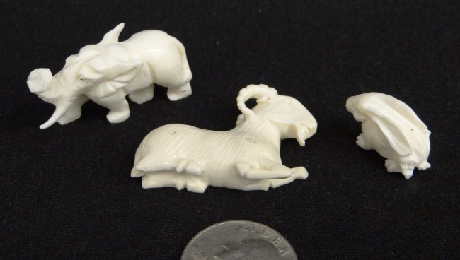 Lot (3) Asian ivory animals.