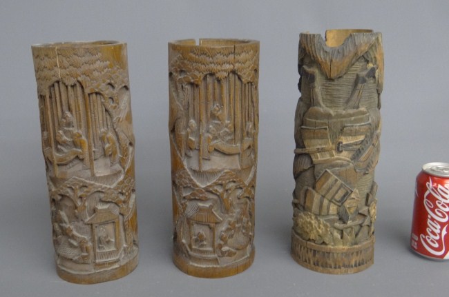 Lot 3 Asian wooden brushpots