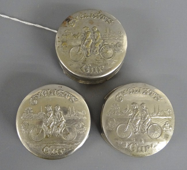Lot (3) early cyclist's cups. VG