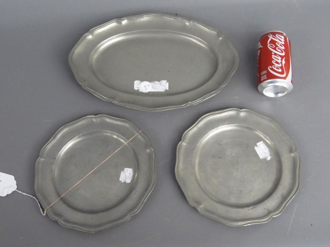 Lot (3) pcs. 19th c. pewter.