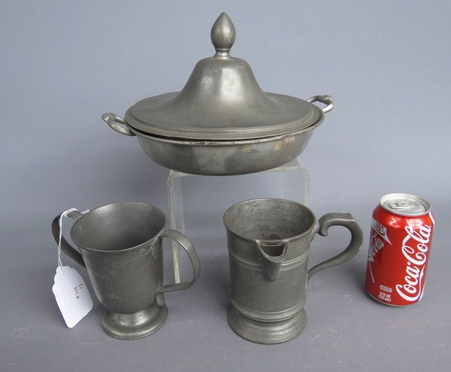Lot (3) pcs. 19th c. pewter.