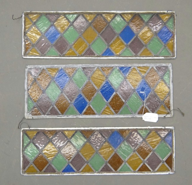 Lot (3) stained glass windows. 10''