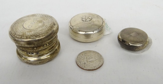 Lot 3 sterling silver pill boxes.