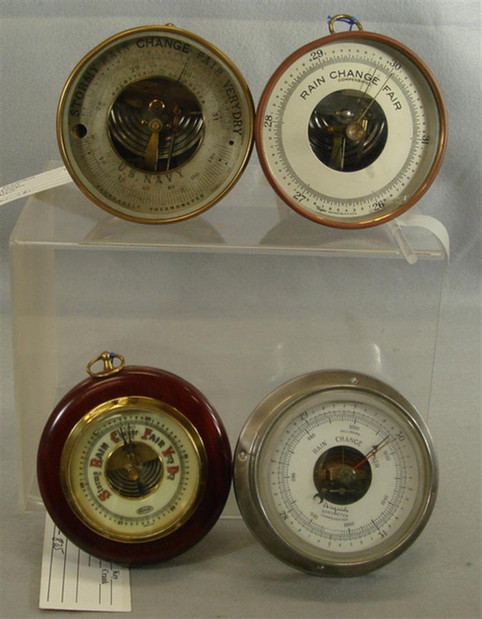 Lot 4 aneroid barometers, 2 brass