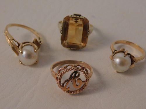 LOT 4 GOLD GEMSTONE RINGSLot of 4