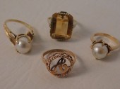 LOT 4 GOLD GEMSTONE RINGSLot o