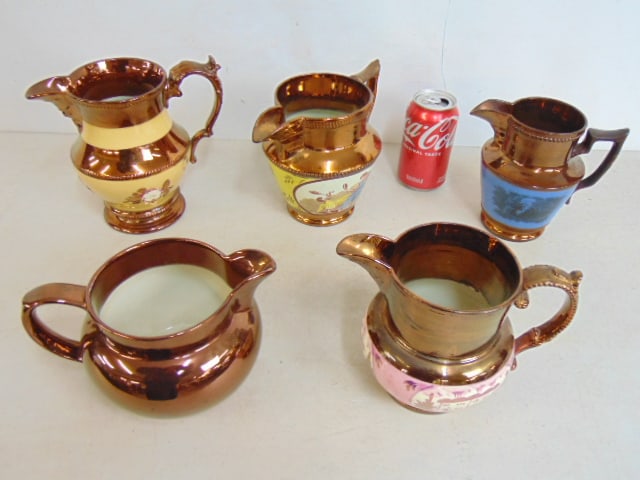LOT 5 LUSTERWARE PITCHERS WITH