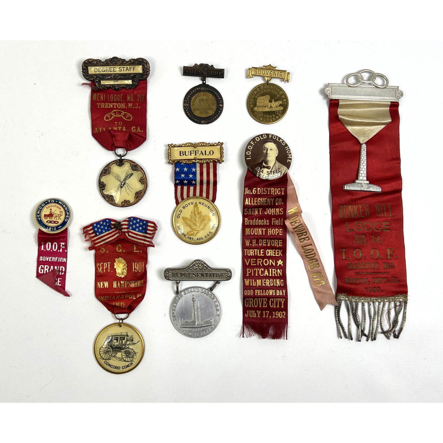 Lot 8 Odd Fellows lodge badge and