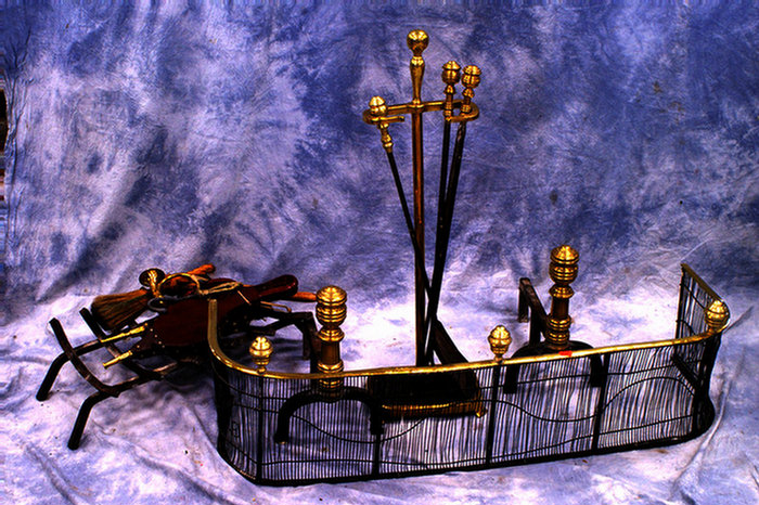 Lot brass fireplace accessories