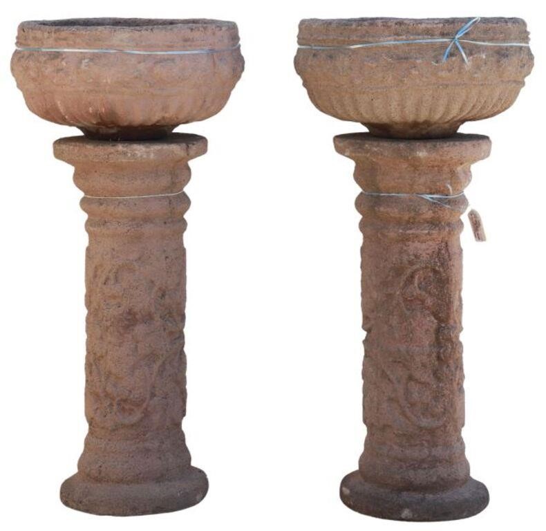 (LOT) CAST STONE PLANTERS ON