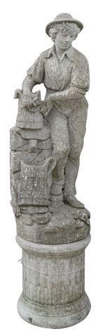 (LOT) CAST STONE WATER BOY ON