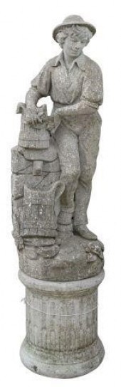 (LOT) CAST STONE WATER BOY ON