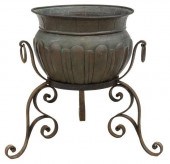 (LOT) COPPER PLANTER ON WROUGH