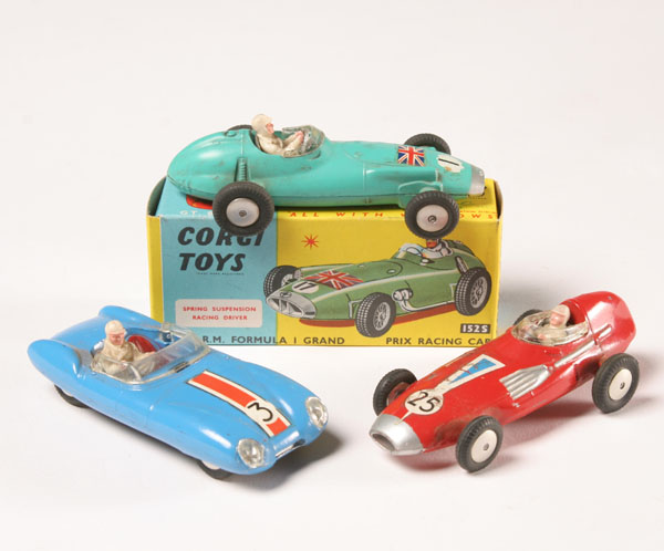 Lot Corgi die cast race cars;