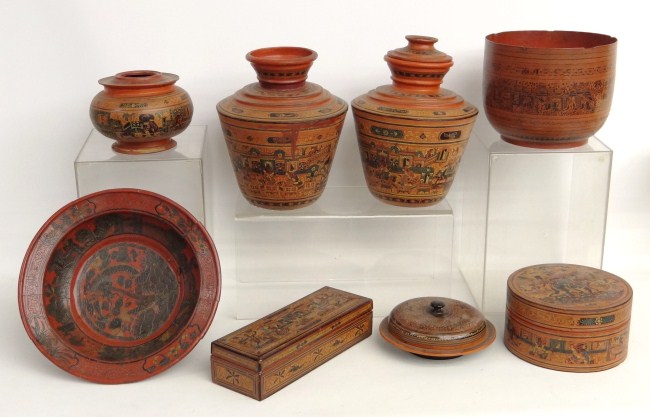 Lot eight various Asian lacquer