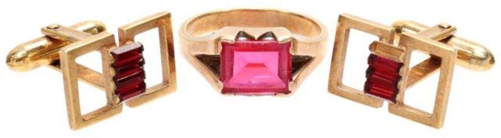 (LOT) ESTATE GENTS ROSE GOLD RING &