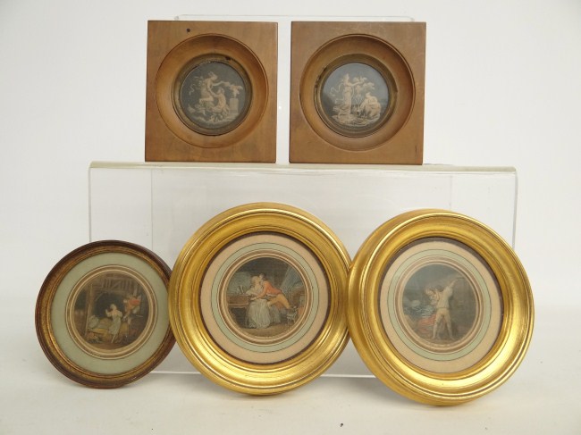 Lot five decorative vintage prints.