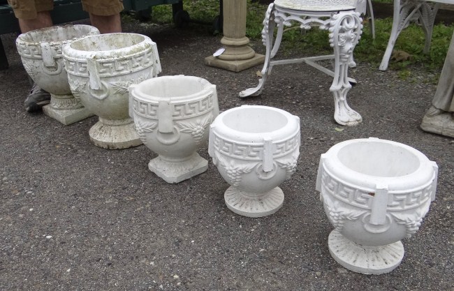 Lot five Greek style cement urns.