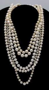 LOT: FIVE PEARL NECKLACES INCL