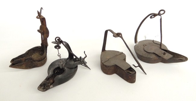 Lot four 19th c. Betty lamps. 4''
