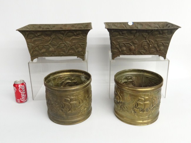 Lot four brass planters. Two
