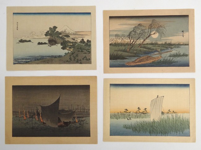 Lot four early Japanese woodblocks.