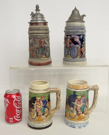 Lot four steins including man on