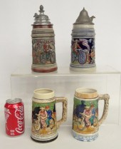 Lot four steins including man