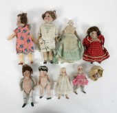 Lot German bisque dolls; dress