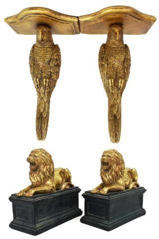 (LOT) GILT PARROT WALL BRACKETS &