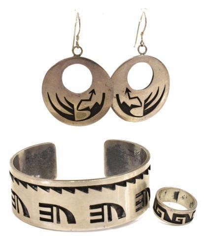 (LOT) HOPI SILVER OVERLAY EARRINGS,