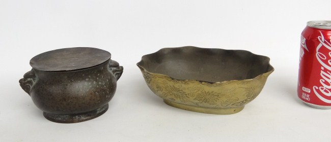 Lot including Asian bronze pot with