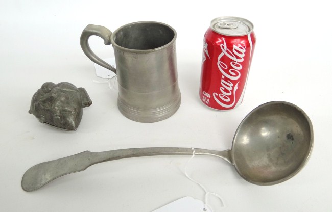 Lot including early pewter pint mug