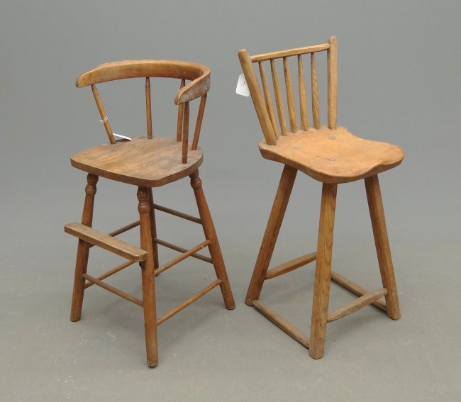 Lot including oak high back stool
