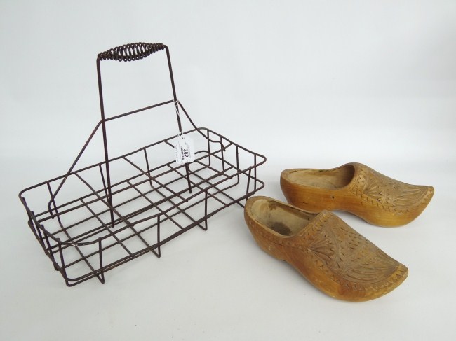 Lot including wooden clogs and milk