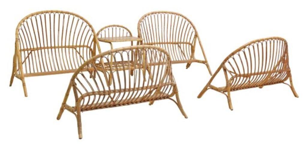 (LOT) MID-CENTURY BAMBOO & RATTAN