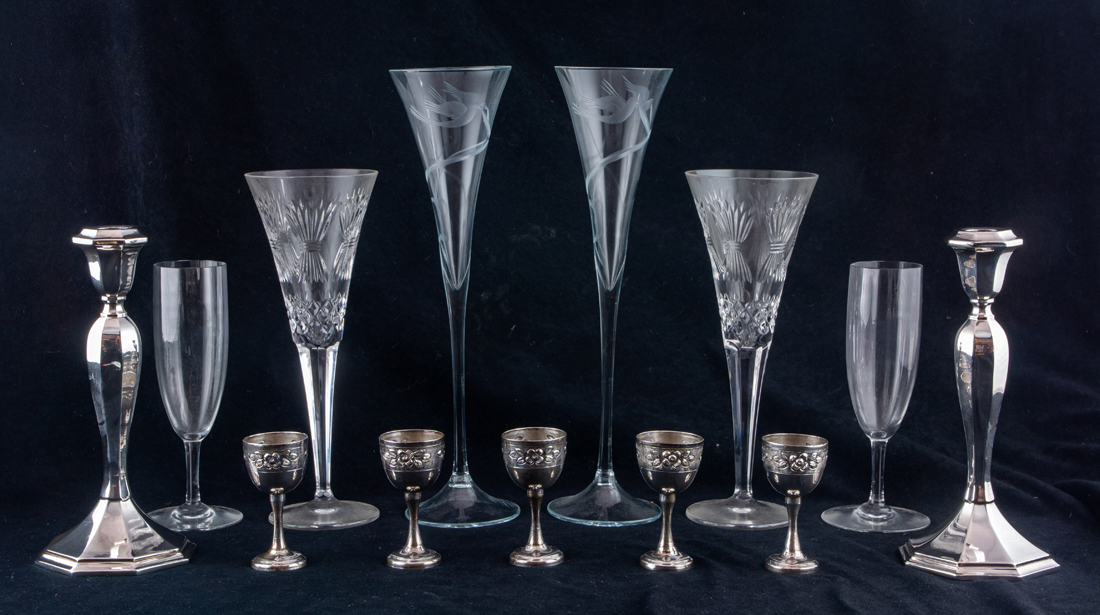 (LOT OF 13) STERLING OR GLASS