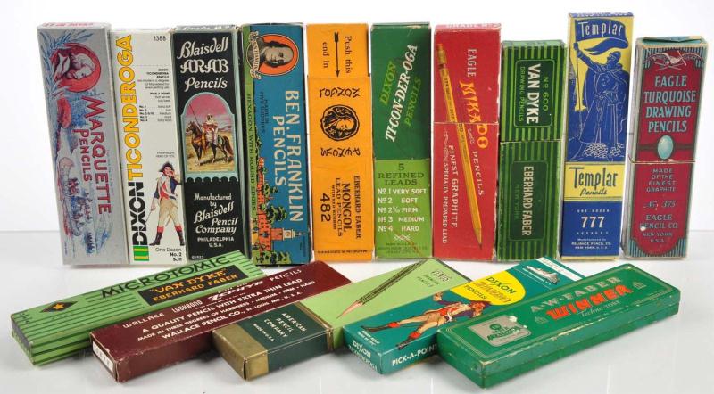 Lot of 15: Cardboard Pencil Boxes.