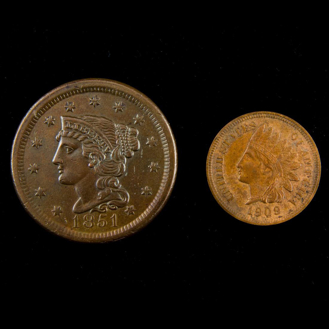 (LOT OF 2) 1851 LARGE CENT,