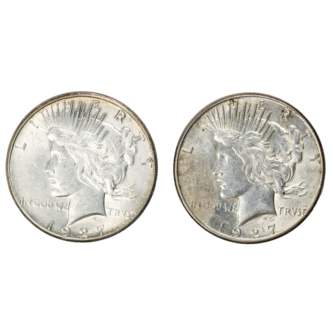 (LOT OF 2) 1927 PEACE DOLLARS,