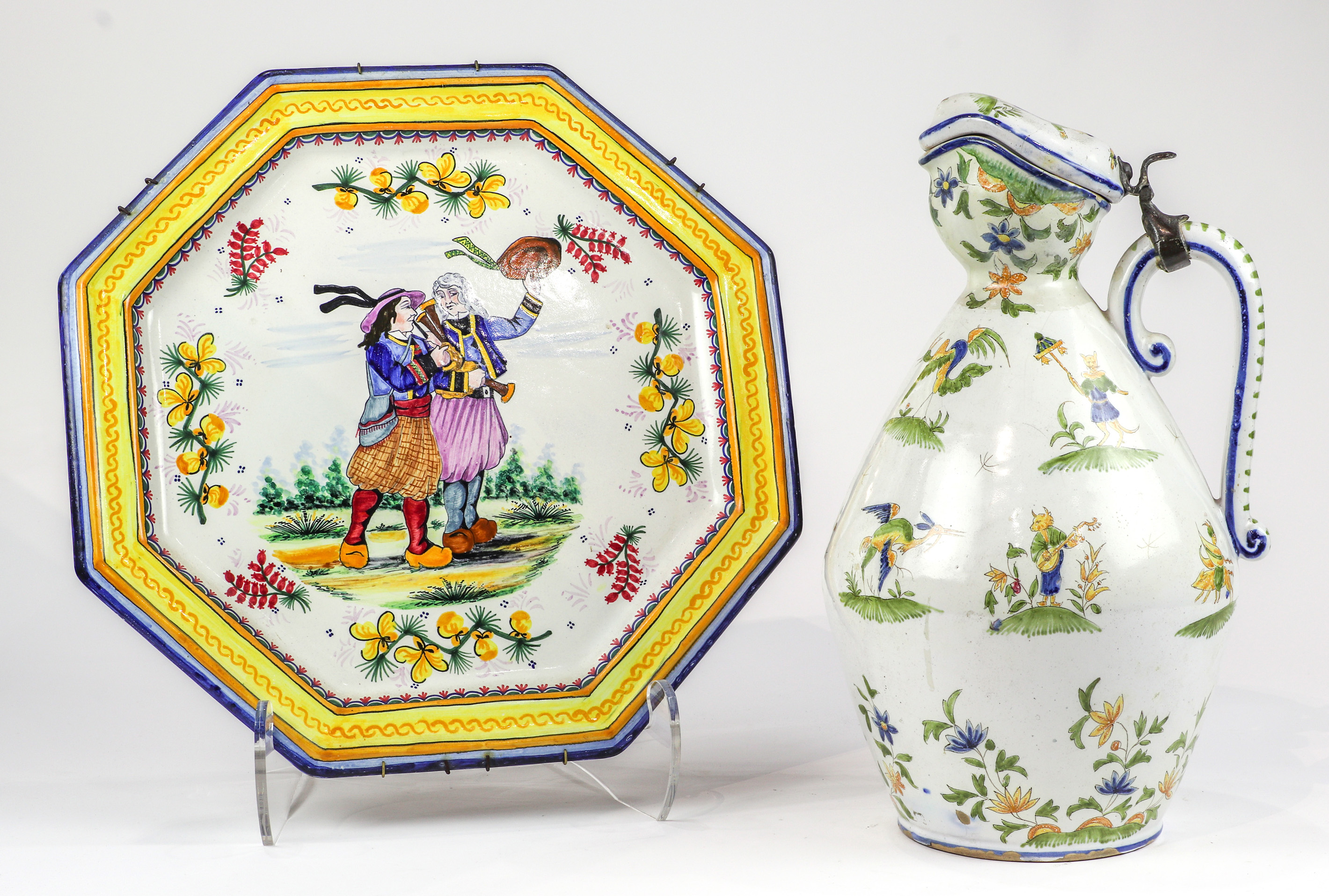 (LOT OF 2) A FRENCH FAIENCE EWER