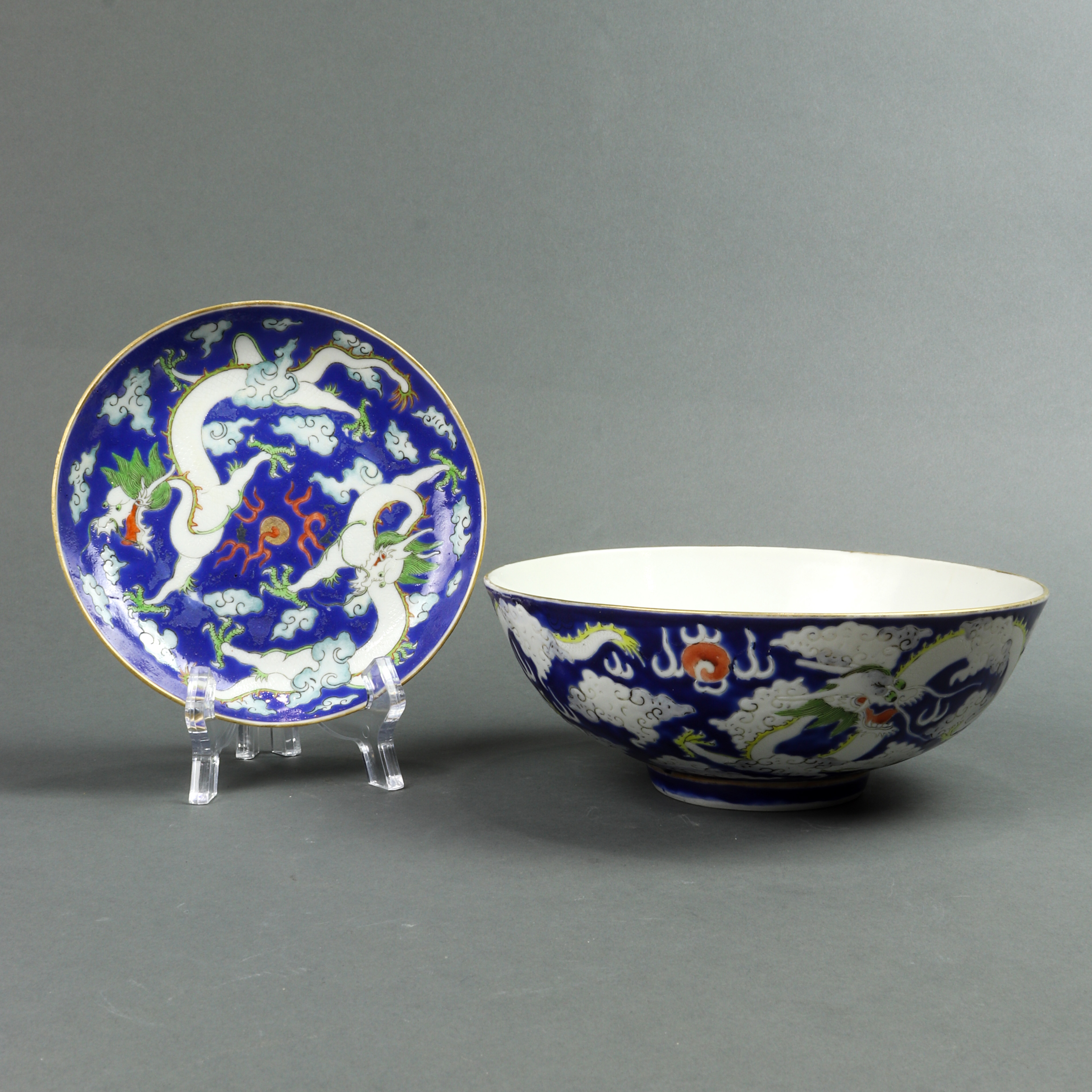 (LOT OF 2) CHINESE BLUE ENAMELED