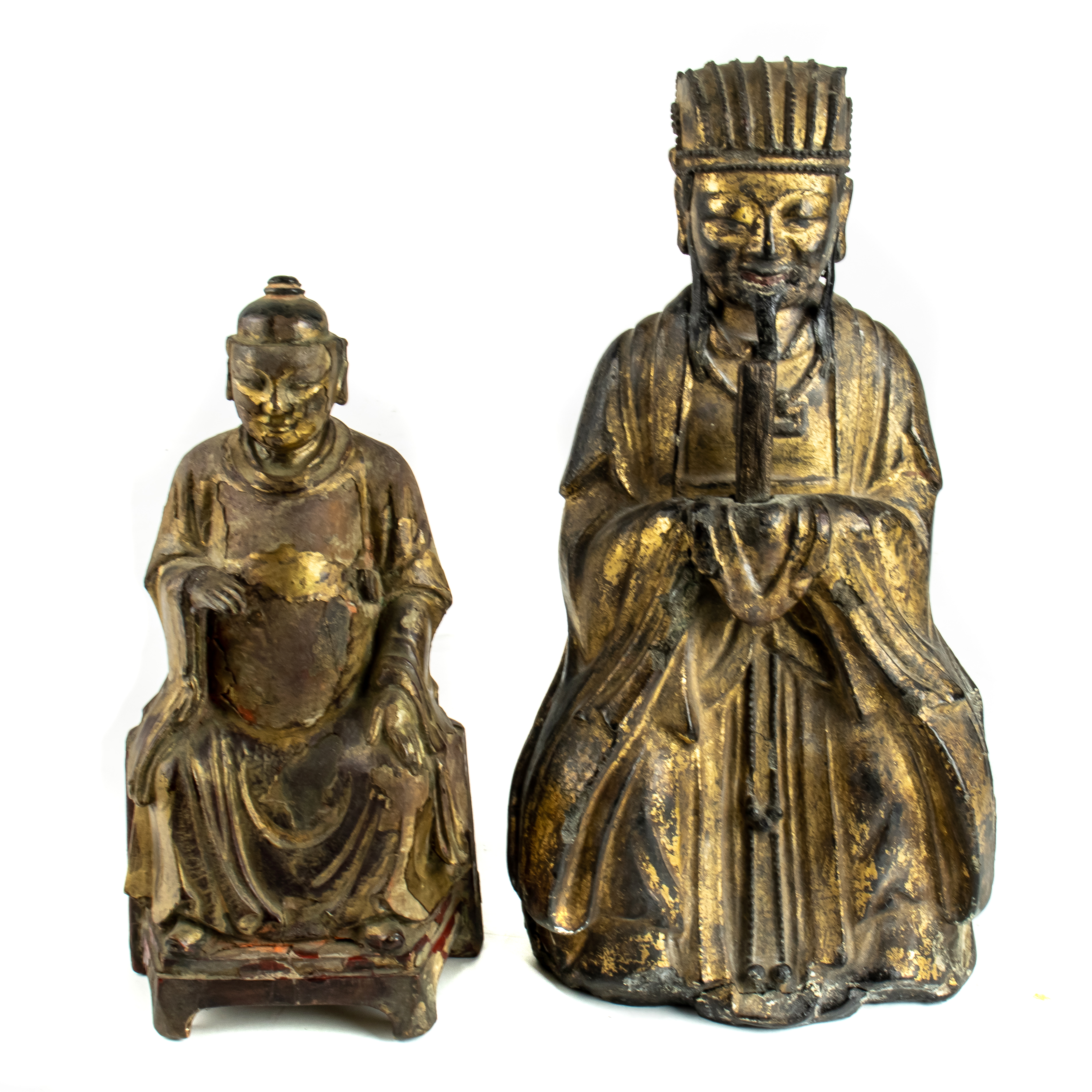 (LOT OF 2) CHINESE GILT WOOD DAOIST