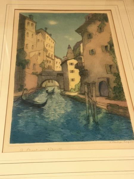 LOT OF (2) COLORED ETCHINGS BY F.